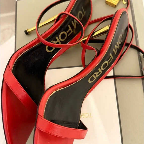 Tom Ford Red and Gold Strappy Heels - Picture 2 of 6
